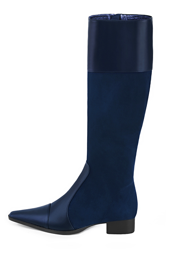 French elegance and refinement for these navy blue riding knee-high boots, 
                available in many subtle leather and colour combinations. Record your foot and leg measurements.
We will adjust this beautiful boot with inner zip to your leg measurements in height and width.
For fans of slim, feminine designs.
You can customise it with your own materials and colours on the "My favourites" page.
 
                Made to measure. Especially suited to thin or thick calves.
                Matching clutches for parties, ceremonies and weddings.   
                You can customize these knee-high boots to perfectly match your tastes or needs, and have a unique model.  
                Choice of leathers, colours, knots and heels. 
                Wide range of materials and shades carefully chosen.  
                Rich collection of flat, low, mid and high heels.  
                Small and large shoe sizes - Florence KOOIJMAN